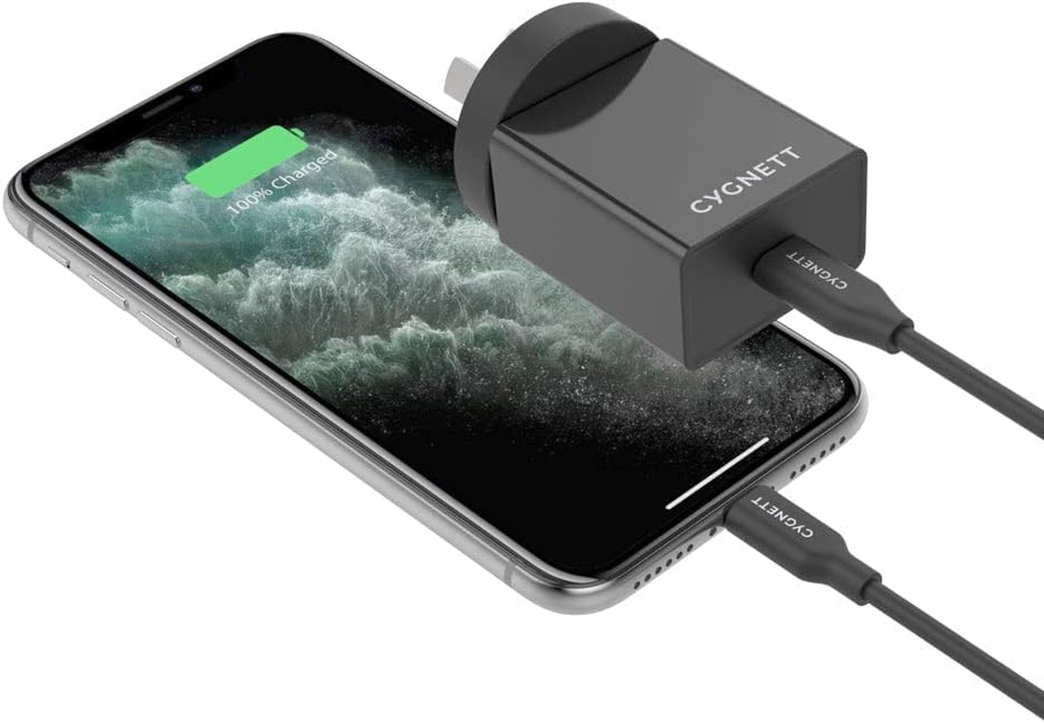 Cygnett Powerplus 18W Wall Charger with Lightning to USB-C Cable, Black