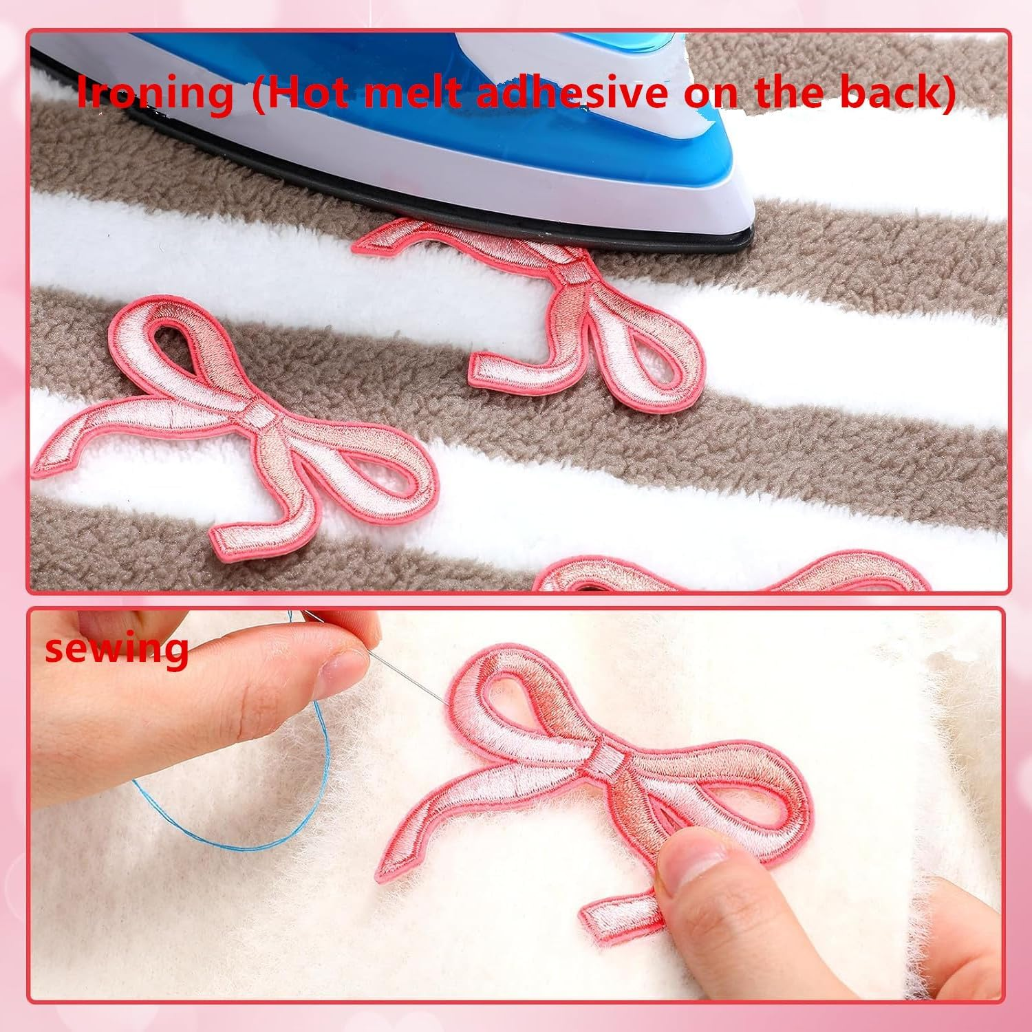 15 Pcs Pink Bow Patches, 3 X 2 Inch Embroidery Bow Iron on Patch for Clothes Iron on Bows Cute Bow Patch Sticker Embroidered Applique for DIY Sewing Jeans Shirt Hat Jackets Clothing Backpacks(Pink) image number 4