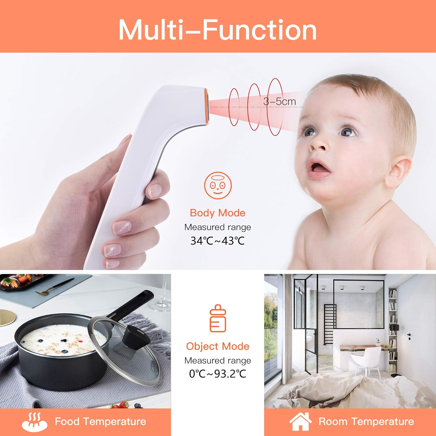 Non-Contact Forehead Thermometers for Baby,Kids and Adult, Digital Medical Thermometer, Professional Infrared Temporal Fever Thermometer Fast and Accurate Reading with Backlight LCD Screen image number 6