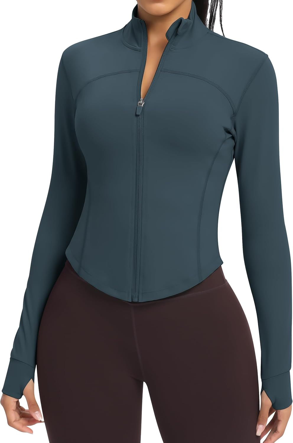 Women'S Lightweight Cropped Workout Jacket with Thumb Holes and Zipper Guard, Grey, XS-XL image number 3