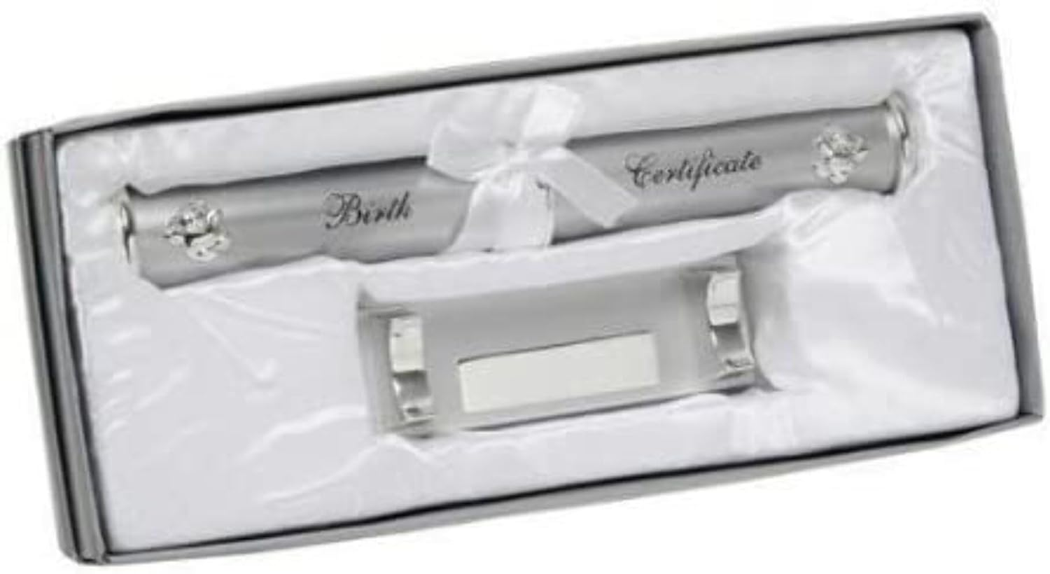 Birth Certificate Holder and Stand - Silver Plated -Baby Shower Christening Gift