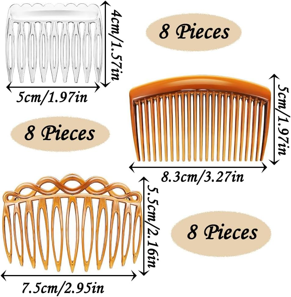 24Pcs French Side Combs, Betterjonny 3 Styles Side Hair Twist Decorative Comb with Teeth Plastic Hair Combs Slides with 9 Teeth 11 Teeth and 23Teeth Vintage Hair Accessory for Women Girls image number 5