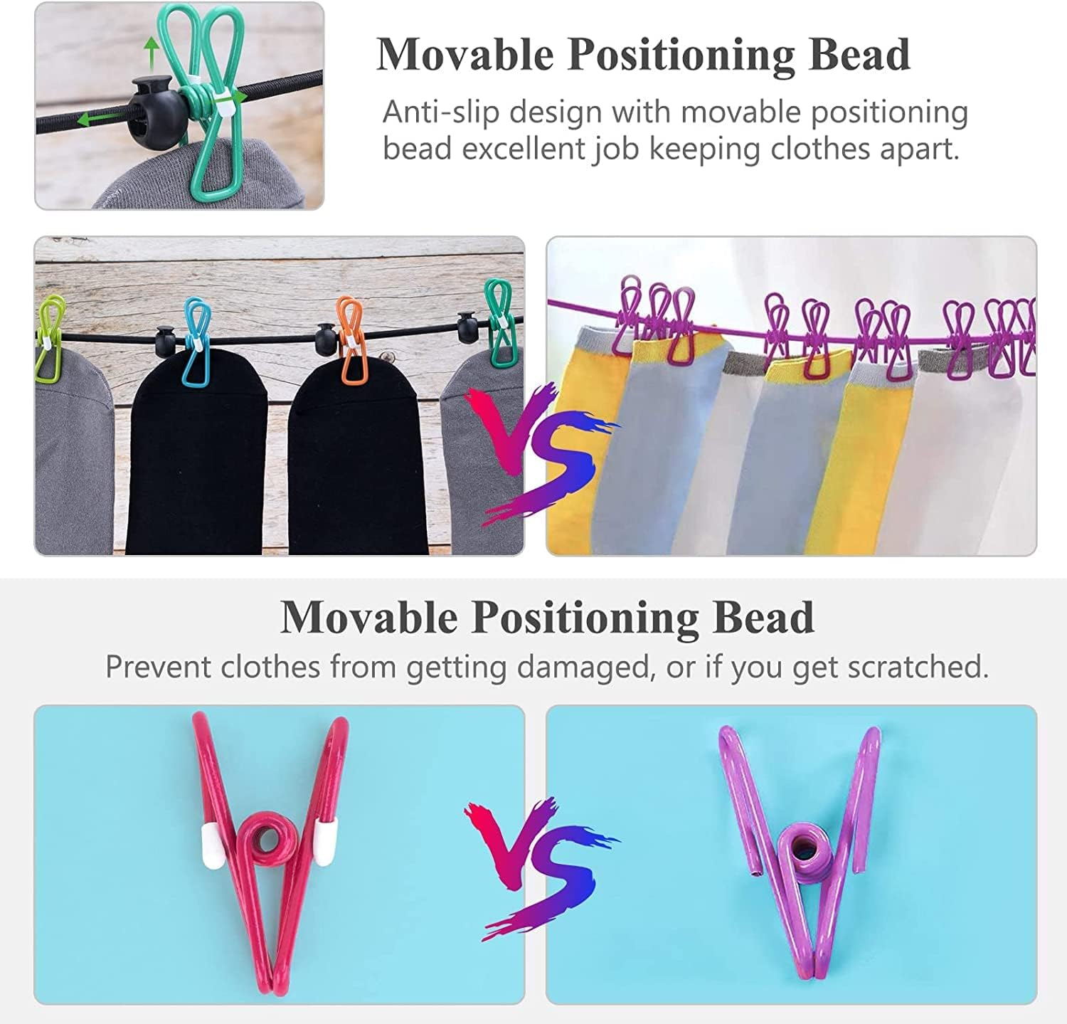 2 Pack Portable Travel Clothesline, Retractable Adjustable Clothesline with 12 Clothespins, Camping Outdoor RV Accessories for Hotel, Apartment, Indoor, Outdoor image number 4