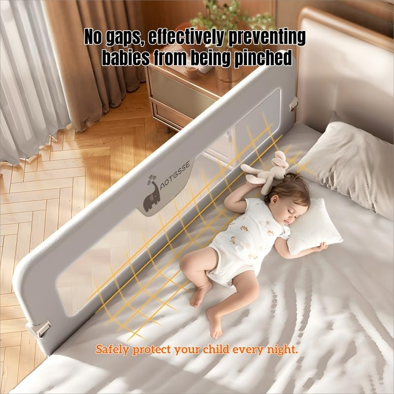 Elephant Toddler Bed Rail, 180Cm Extra Long Baby Kids Bed Rails Guard, Foldable and 14 Levels of Height Adjustable, Suitable for Built-In and Flat Beds, to King Size Mattresses - 180Cm W X 70Cm H image number 4