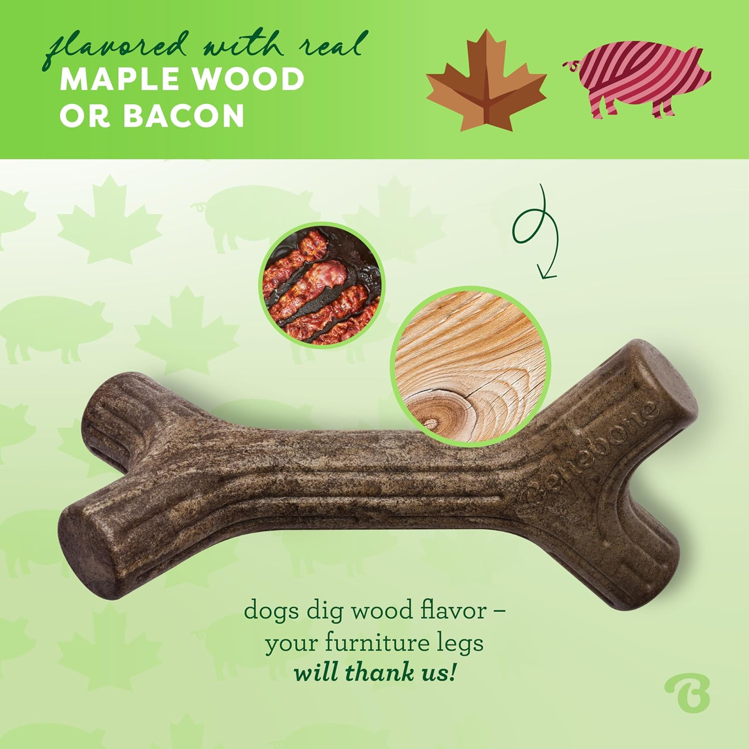 Benebone Maplestick Real Wood Durable Dog Chew Toy, Made in USA, Small image number 1