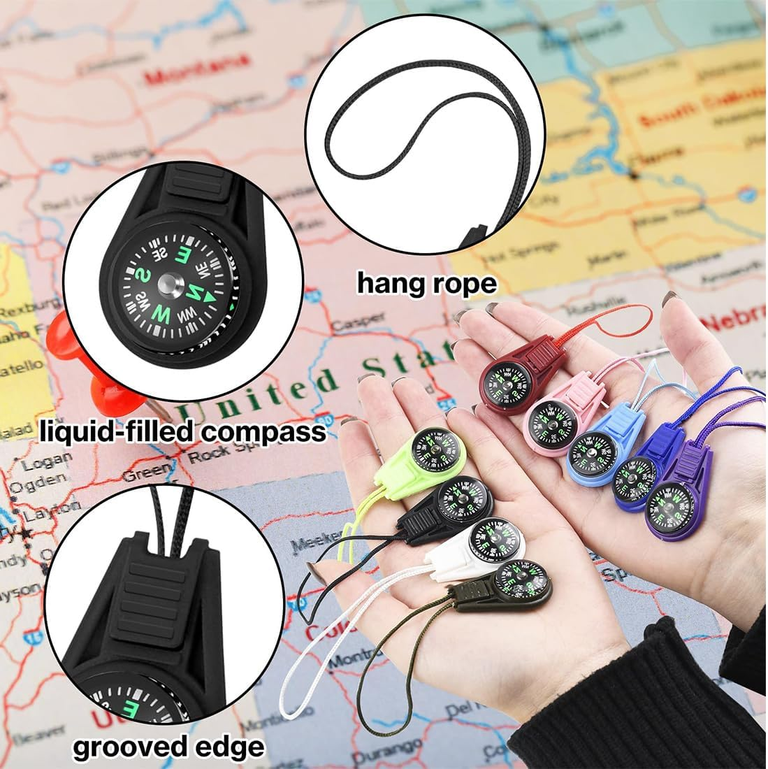 SIRLOMU Pack of 9 Mini Compass, Survival Compass, Children'S Compass for Outdoor, Guide Children'S Gifts, Mini Compass for Outdoor Sports Camping Hiking (Multi-Colour)