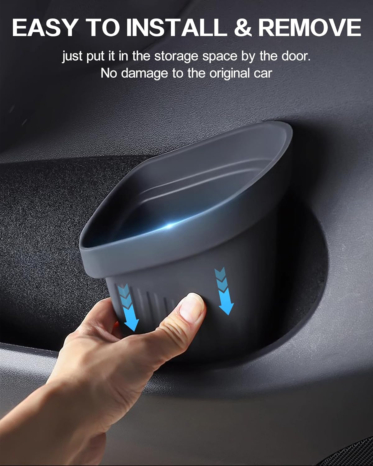 Car Door Organizer for Tesla Model Y Juniper 2025 2026 & Model 3 2024-2026 Highland, Silicone Front Door Side Storage Box Mini Trash Can, Waterproof Garbage Organizer for Tesla Model 3/Y 2016-2026 image number 4