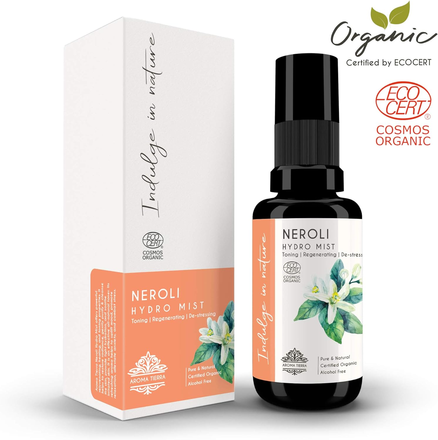 Aroma Tierra Organic Neroli Hydrosol Mist Spray (Neroli Water, Orange Blossom) - for Face, Skin, Facial Toner, Stress, Anxiety & Sleep - 100% Pure, No Alcohol - 30Ml image number 2