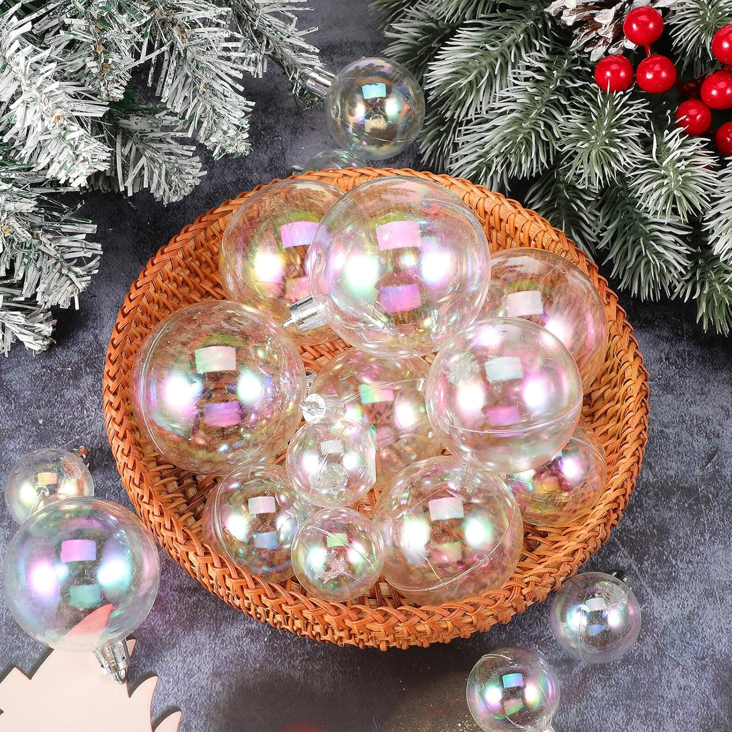 18Pcs Iridescent Christmas Baubles Set Includes 6 3Cm Balls and 4 Balls (4Cm 5Cm 6Cm) Plastic Hanging Ornaments for Tree Home Party Wedding Decorations image number 2