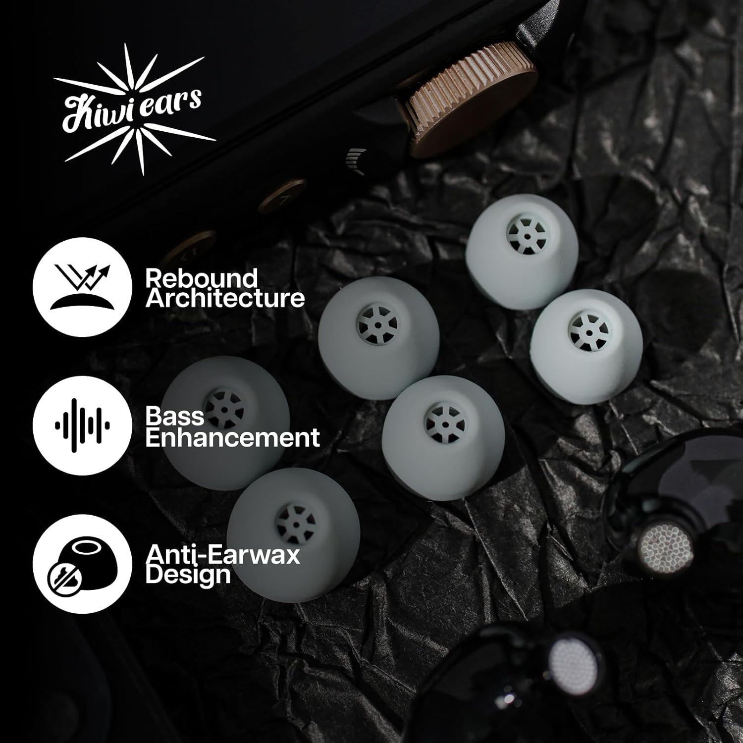 Linsoul Kiwi Ears Flex Earbud Tips, Replacement Silicone IEM Tips, 3 Pairs, S/M/L Size, for KZ ZS10 Pro, Singolo, HBB Hades, Orchestra Lite, Cadenza Wired/Wireless Earphones (Grey) - Black image number 2