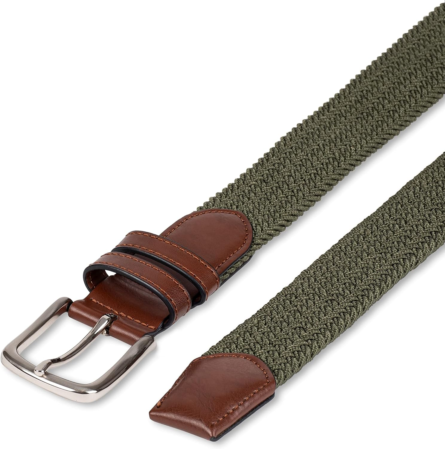 Amazon Essentials Men'S Stretch Woven Braid Belt, Dark Olive, 48 image number 2