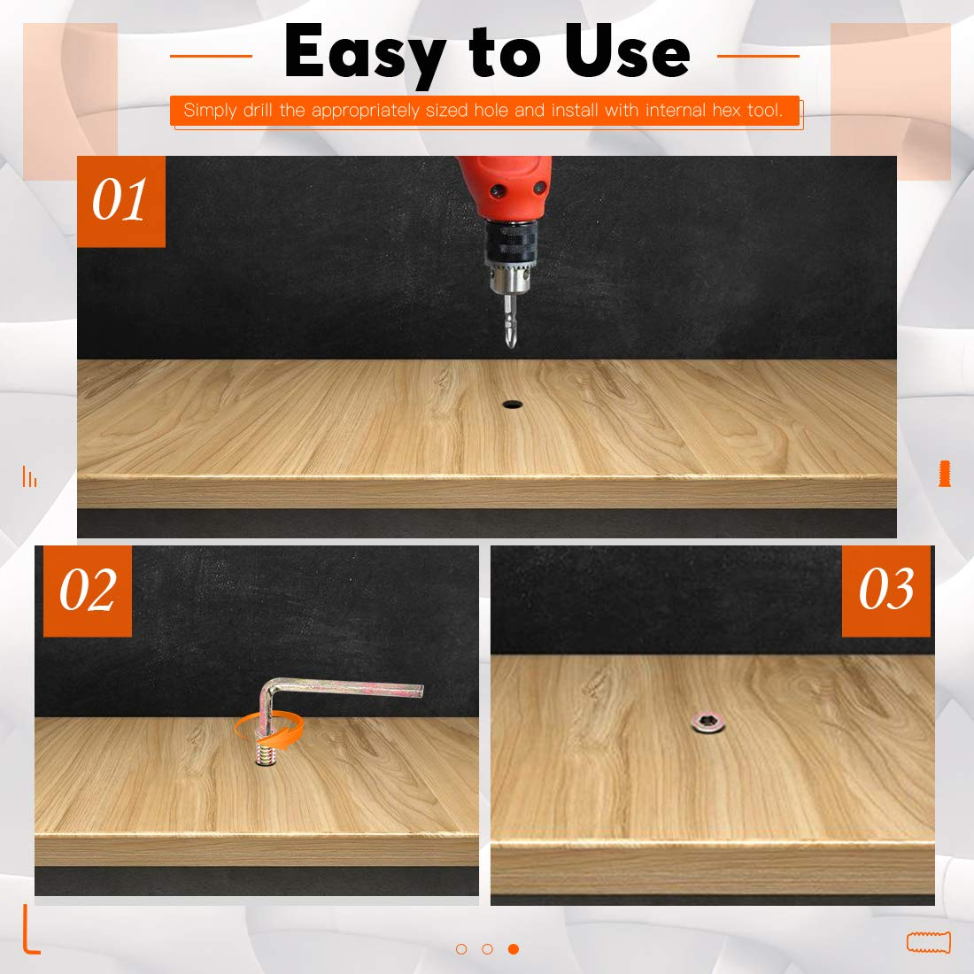 Rustark 120 Pcs 1/4" and 5/16" Carbon Steel Zinc Plated Color Threaded Insert Nuts Assortment Set Screw-In Nut Hex Socket Drive Wood Bolt Fastener Connector for Wooden Furniture image number 3