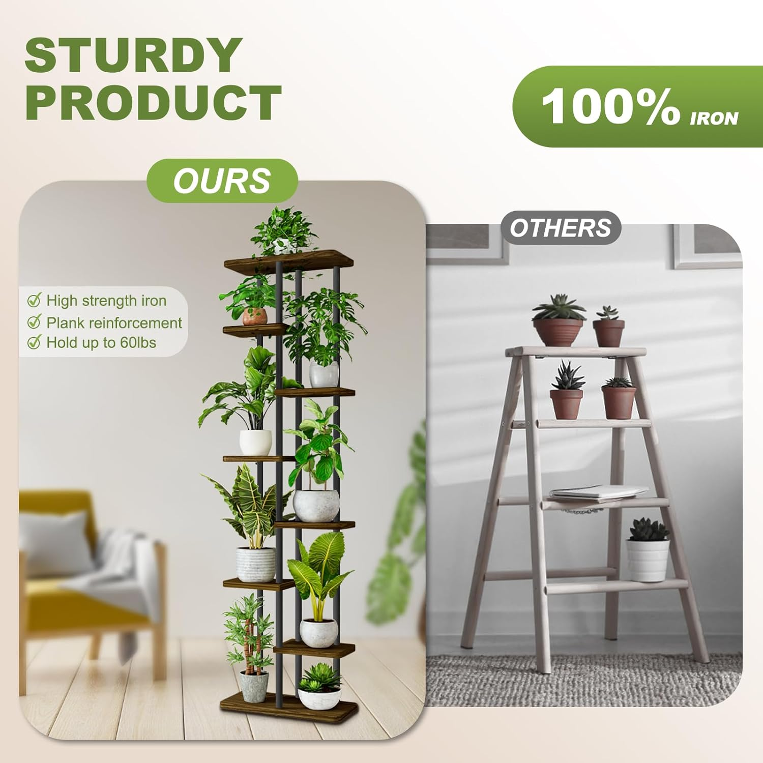 STEUGO Tall Plant Stand Indoor Plant Stands Wood Outdoor Tiered Plant Shelf for Multiple Plants，8 Tier 9 Potted Indoor Plant Shelf ,Suitable for Garden Corner Balcony Living Room（Black） image number 3