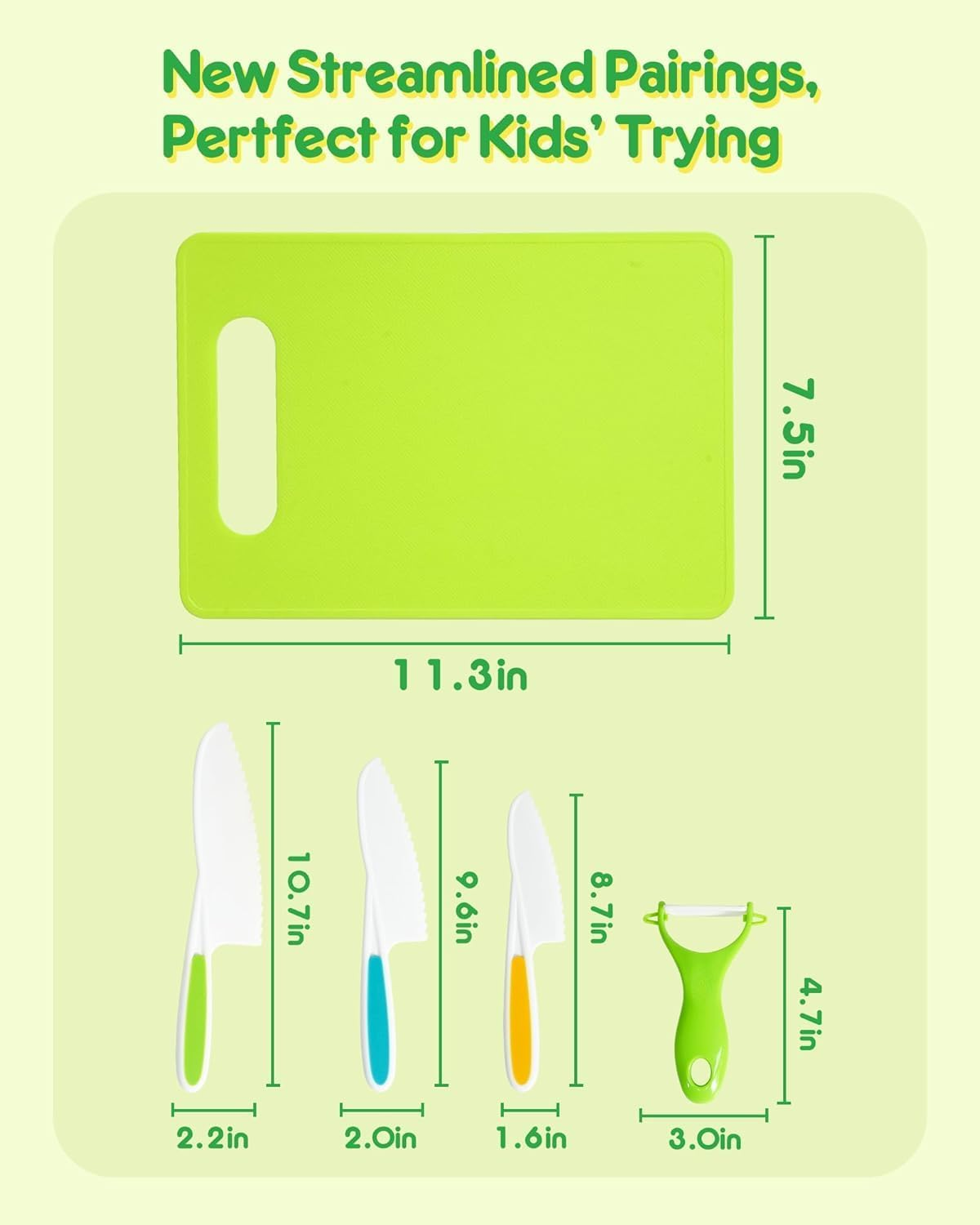 Kids Knife Set, 5 Pcs Montessori Kitchen Tools for Toddlers' Real Cooking, Kids Safe Kitchen Cooking and Baking Set with Peeler, Cutting Board for Sandwich Bread Vegetable Fruit Present Gift image number 3