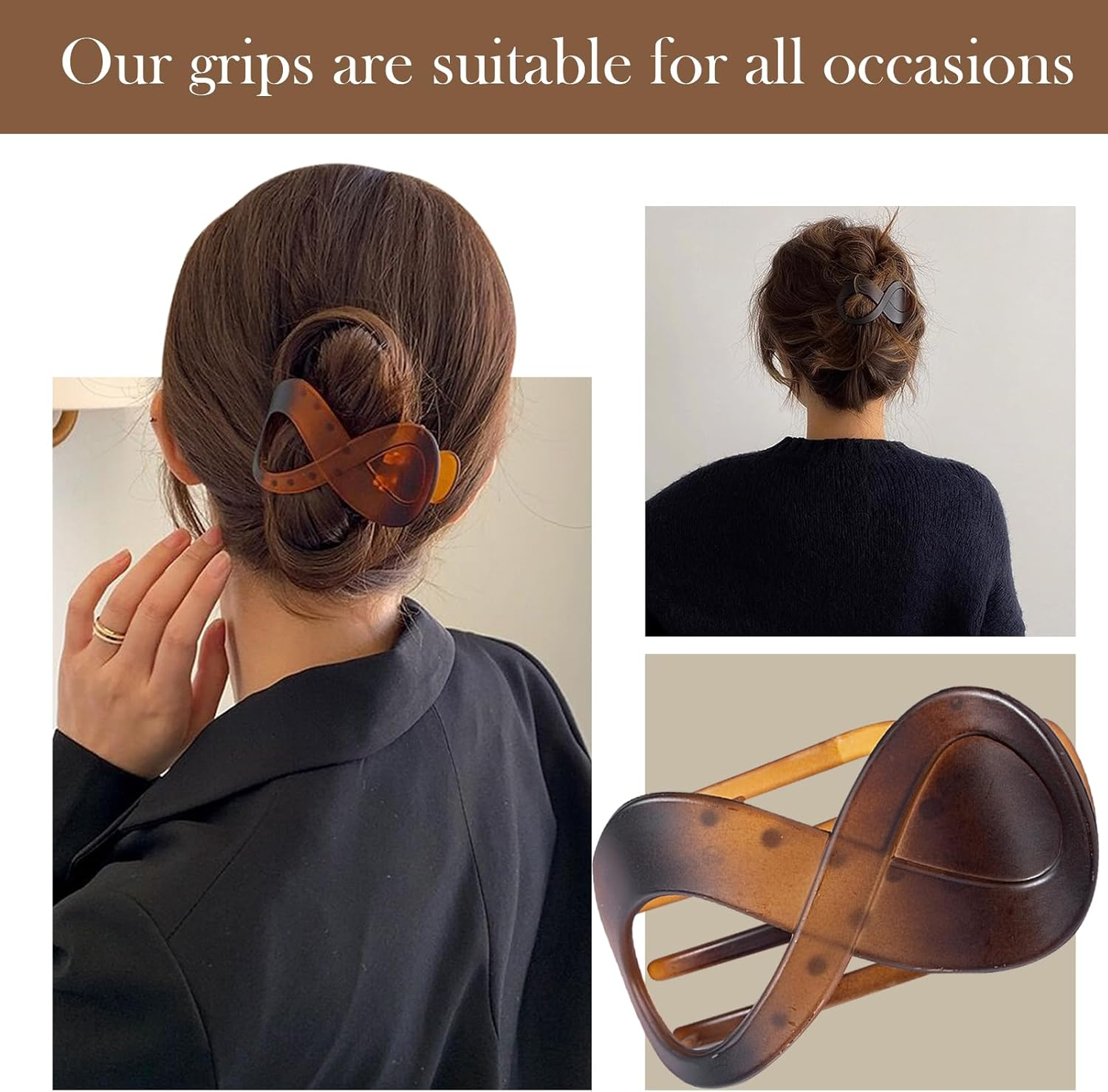 Pack of 3 Hair Clips, Women'S Tortoiseshell Non-Slip Hair Clips, Thin Elegant Hair Accessory Hair Accessory Women Girls Big Hair Clip (Black/Brown/Coffee Colour) image number 4
