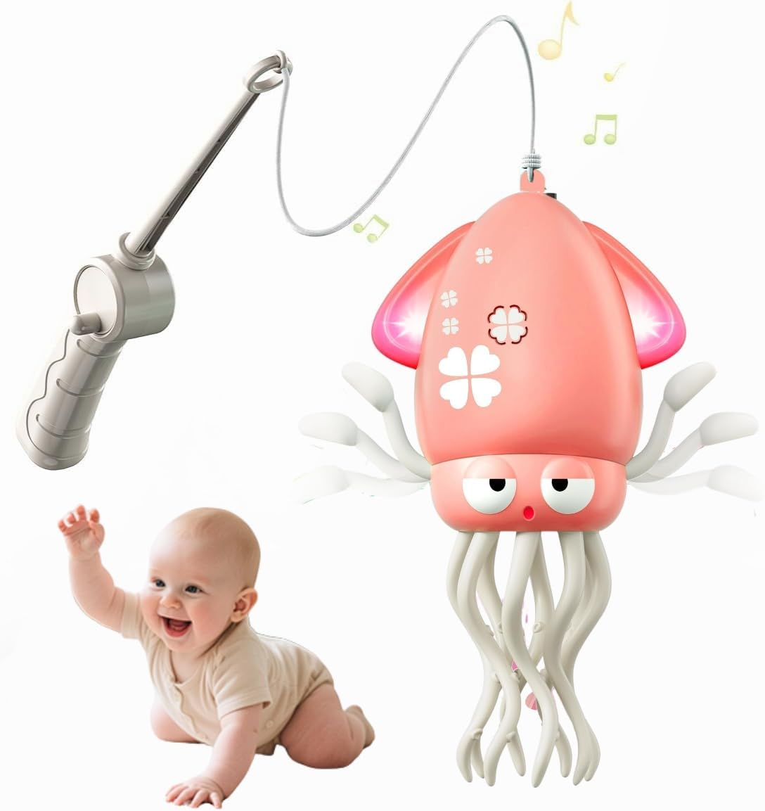 Magic Dancing Octopus Toy - Smart Obstacle-Dodging Robot with LED Light Show & Music, USB Rechargeable Tummy Time Squid Toy for Babies | Electric Crawling Octopus |Baby Toys for 3+Year Old Kids(Green)