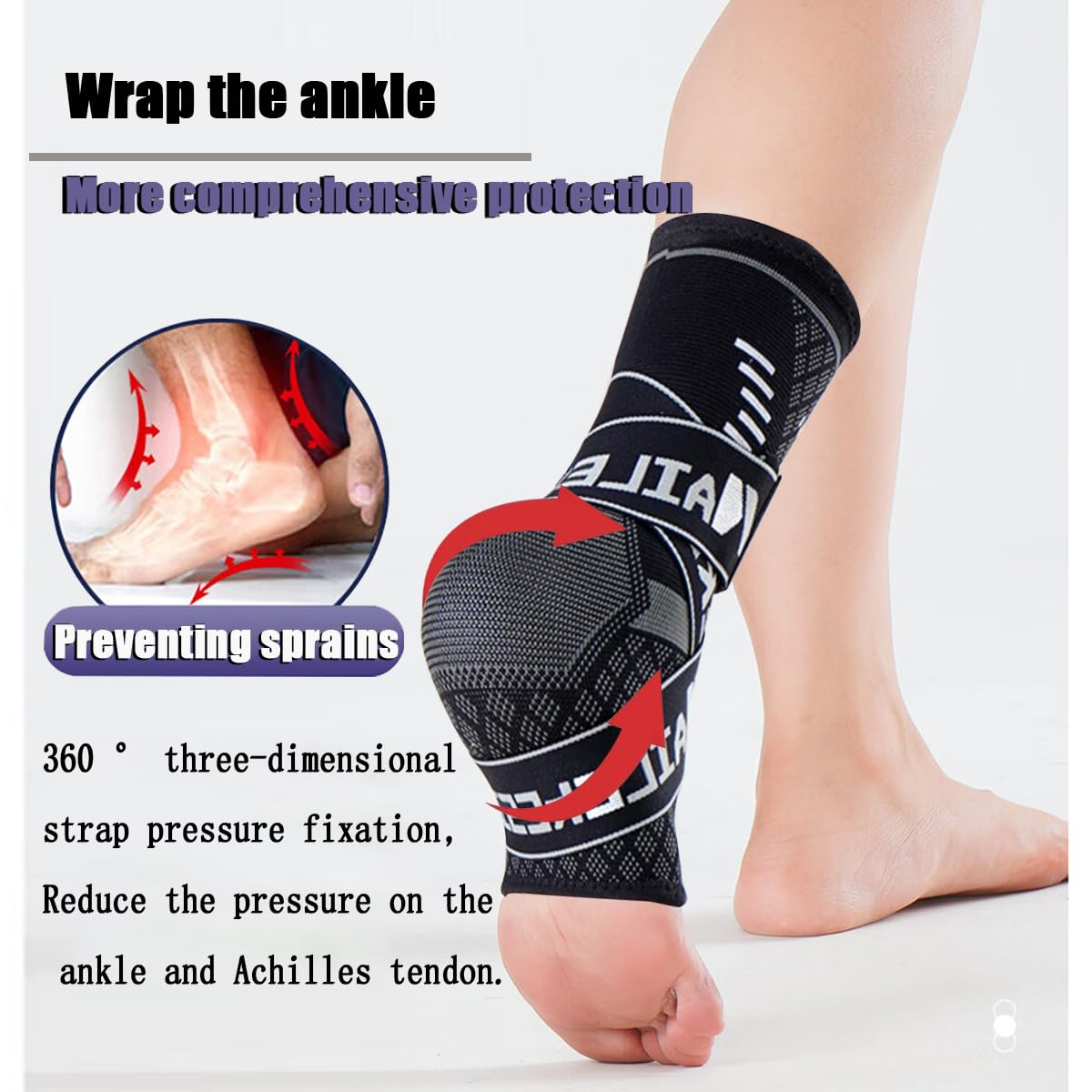  Ankle Support Brace，【 Strap Compression Fixation 】 Open-Heel Ankle Brace with Adjustable Straps for Sports Protect, Plantar Fasciitis, Achilles Tendonitis, Ligament Damage, Injury Recovery，Male and Female,No Distinction between Left and Right (Black, M) image number 3