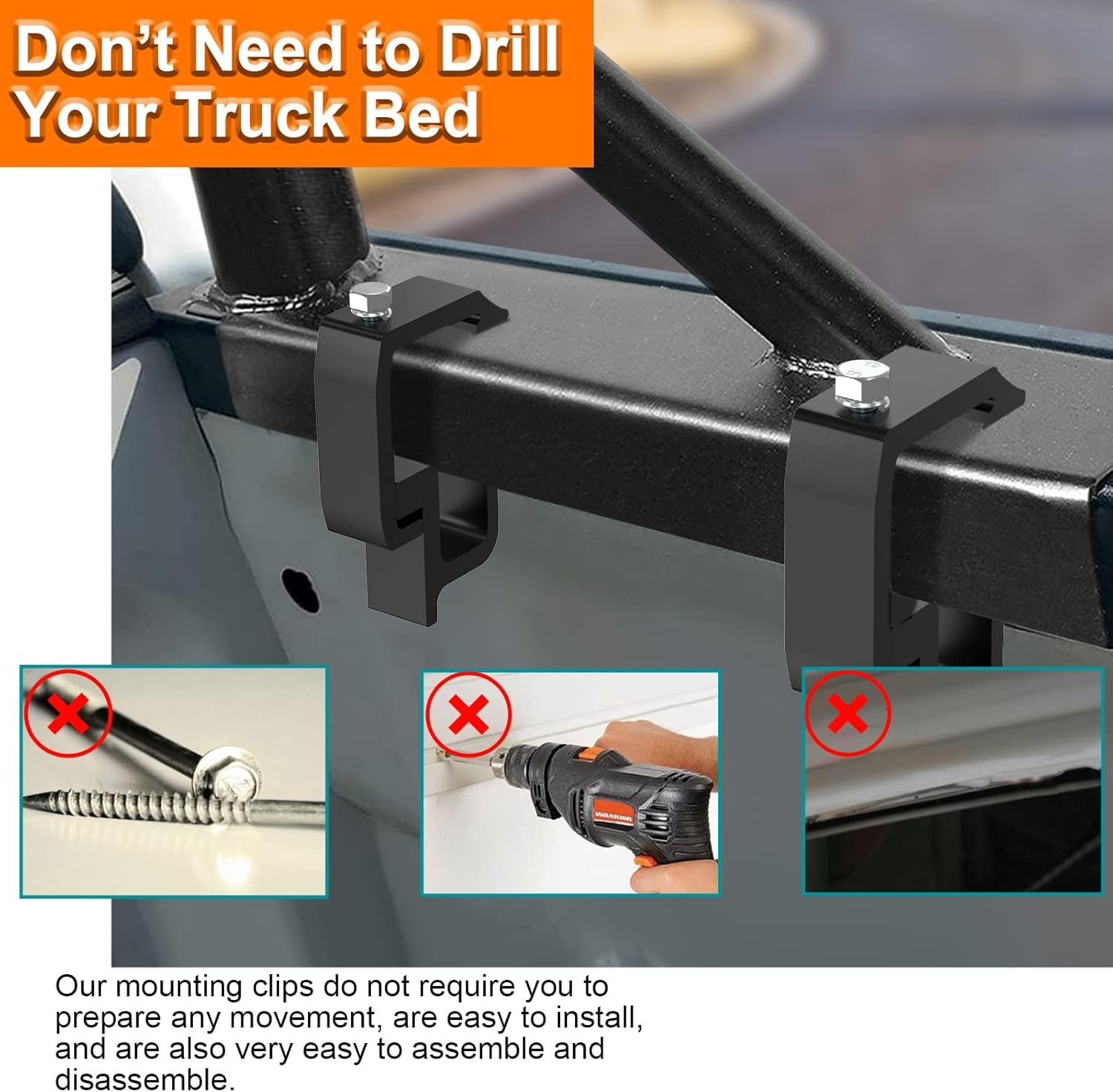 Ovsor Truck Topper Mounting Clamps - 4 Pack for Chevy Silverado Sierra 1500 2500 3500, Dodge Dakota Ram 1500 2500 3500, F150 F250 (4, Black) image number 4