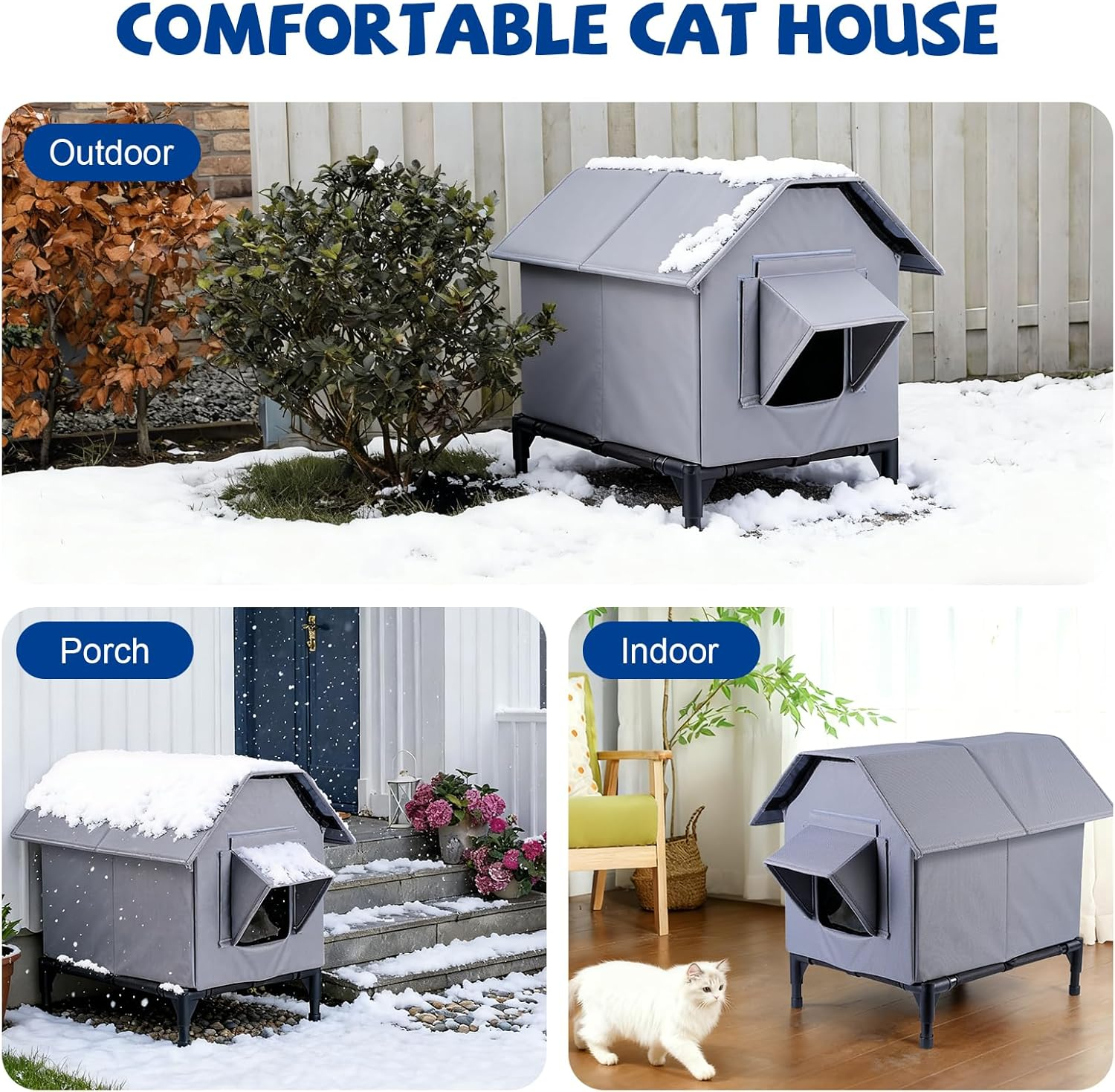 Outdoor Cat House, Outdoor Waterproof Cat House, Large Cat Shelter, Pet House with Elevated Base, Feral Cat Shelter, Insulated Pet Tent Feral Cat Kennel for Multiple Cats and Small Dogs