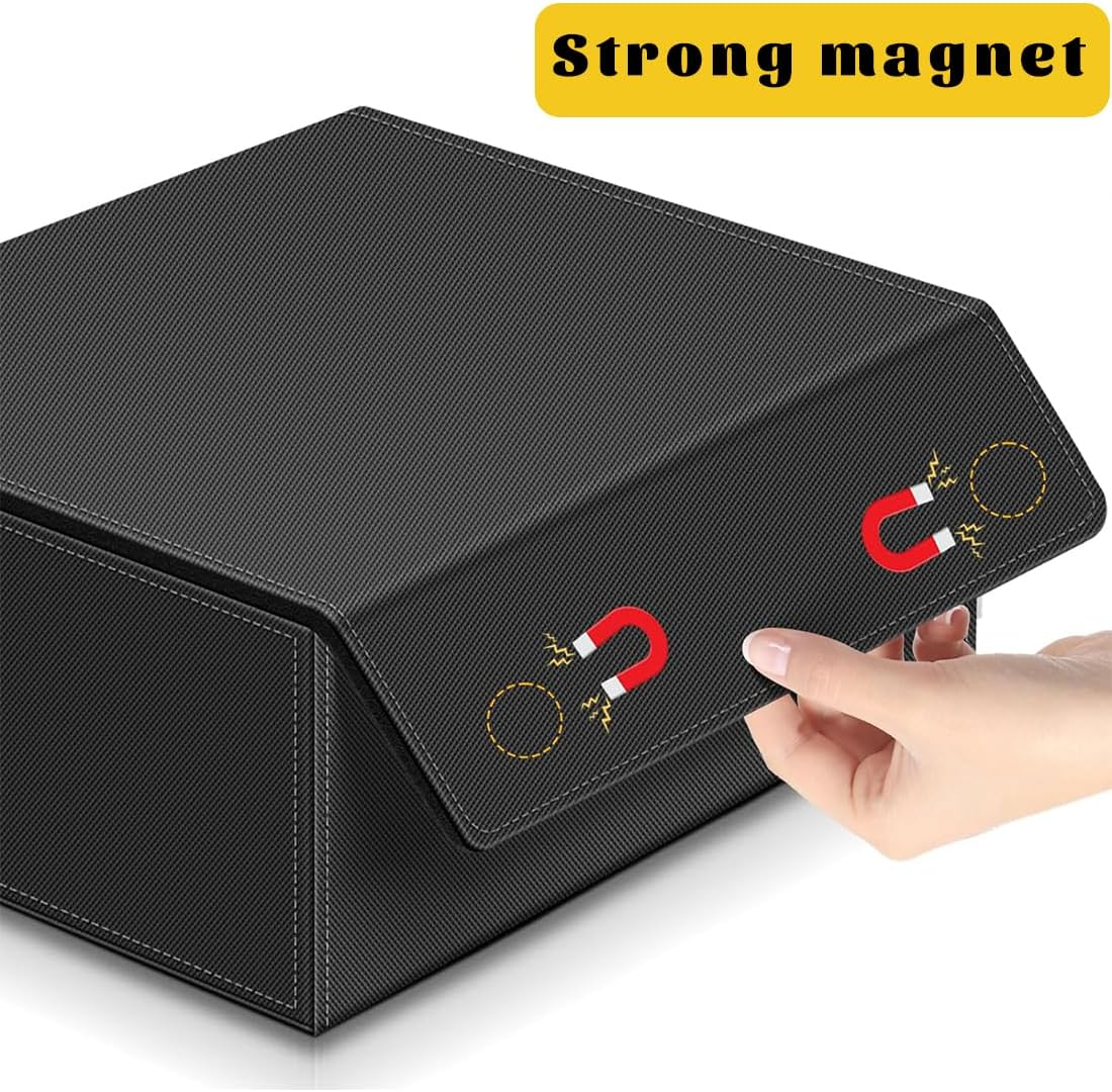 PU Leather Card Deck Case for Trading Cards, Magnetic Closure 1800+ Card Storage Box, Commander Card Holder Suitable for Magic Game Cards (Black&Grey) image number 6