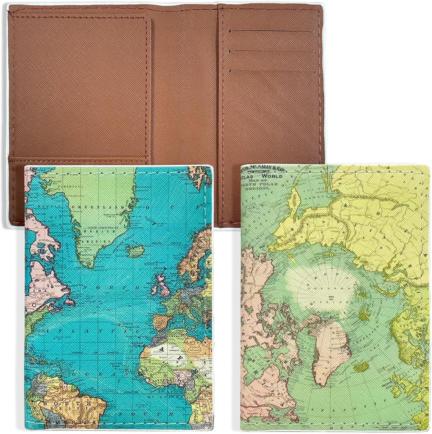 LELE LIFE 2 Pack Passport Holder Women, Passport Cover Case with Boarding Pass Slot and 3 Card Slots, World Map Travel Wallet Passport Book Holder, Style A, Design