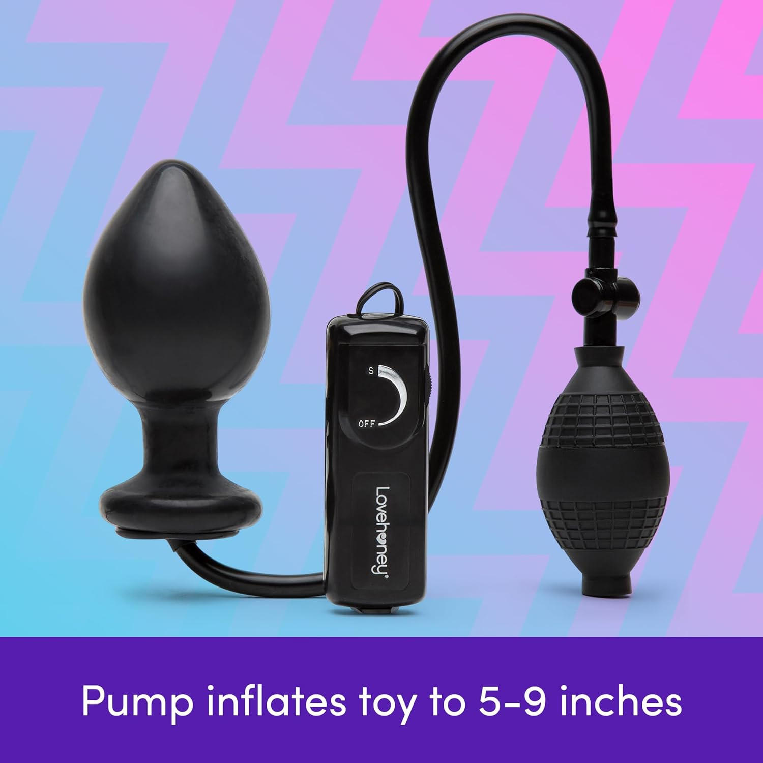 Lovehoney Vibrating Inflatable Butt Plug - 4.5 Inch Butt Plug - Wired Remote Control for Adjustable Anal Stimulation - Easy to Use Anal Bulb Pump - Black image number 4