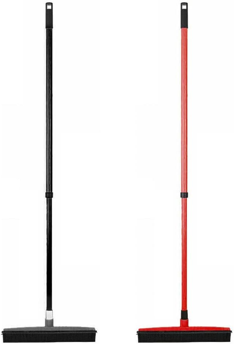 2X Rubber Broom for Dog Cat Pet Hair Car Windows Handle Sweeper Squeegee Floor (Black & Red)