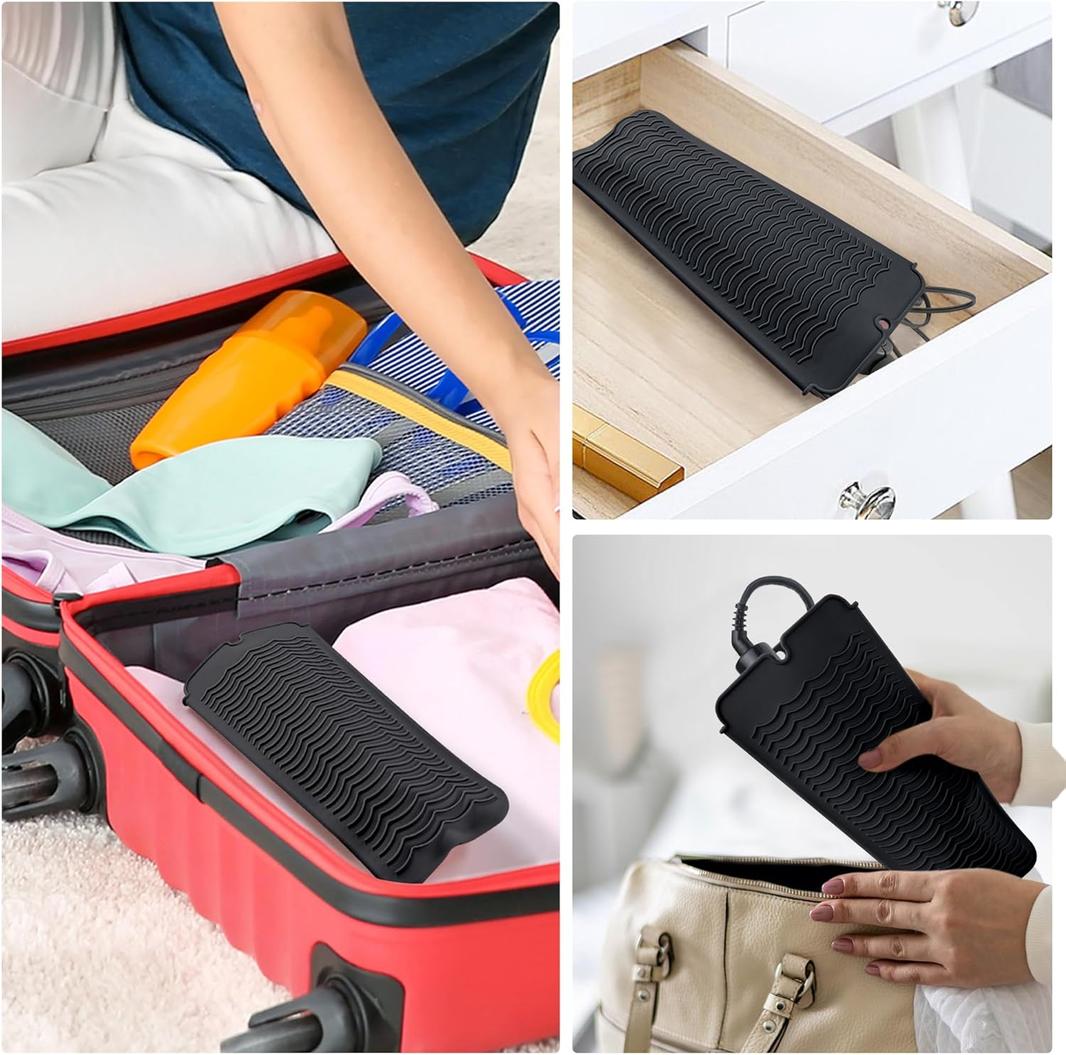 Heat Resistant Silicone Mat Pouch for Flat Iron, Curling Iron, Hot Hair Styling Tools (Black) image number 1