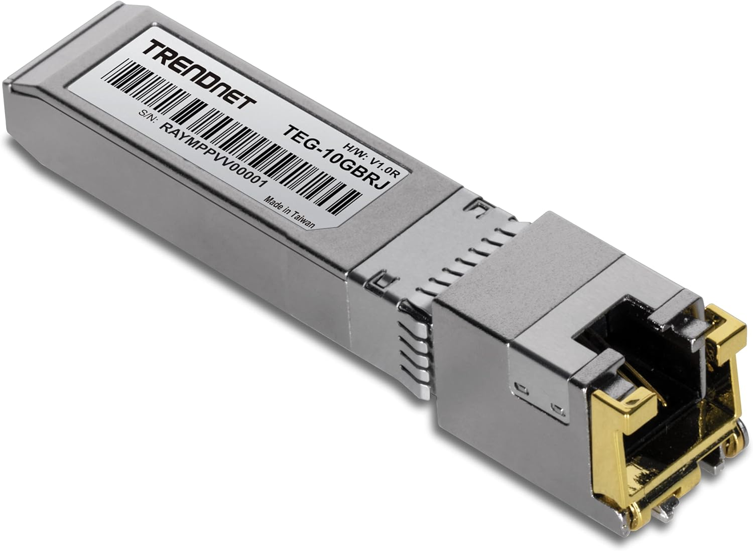 Trendnet 10G RJ-45 Copper SFP+ Module, Convert a Standard SFP+ Slot into a RJ-45 Multi-Gigabit Port, Connect Devices up to 30M (98Ft), Hot-Pluggable, Lifetime Protection, Silver, TEG-10GBRJ image number 1
