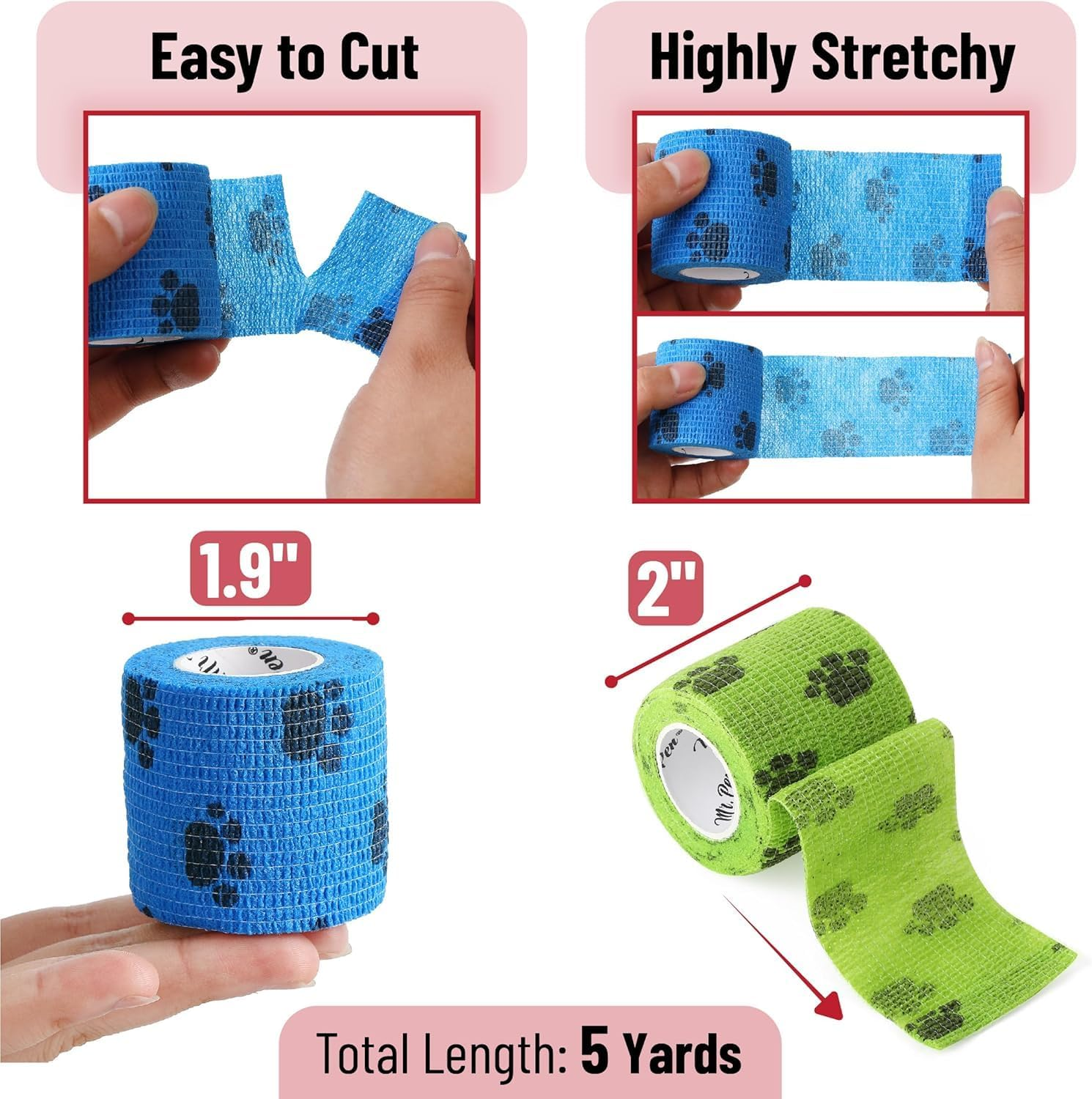 Mumoo Bear Pet Self Adhesive Bandage, Wanfoou 6 Rolls Self Adhering Bandage, Vet Wrap Bulk,Waterproof Self Adherent for Dog, Horse, Pet and Others image number 3