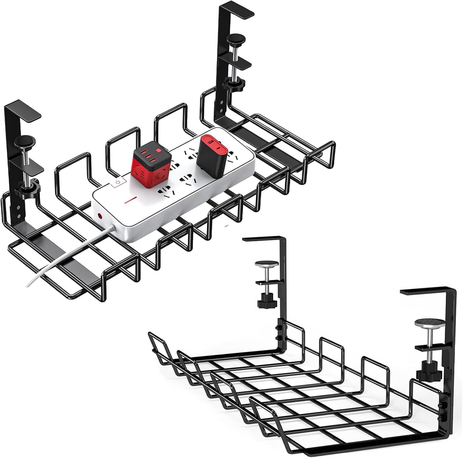 【2 Pack】 Iforcase under Desk Cable Management Tray - No Drill Wire Management Rack, Table Cords Organizer Tray Basket for Home Office Desk, Extra Thick Strong & Sturdy Cable Holder Rack-White&hellip;