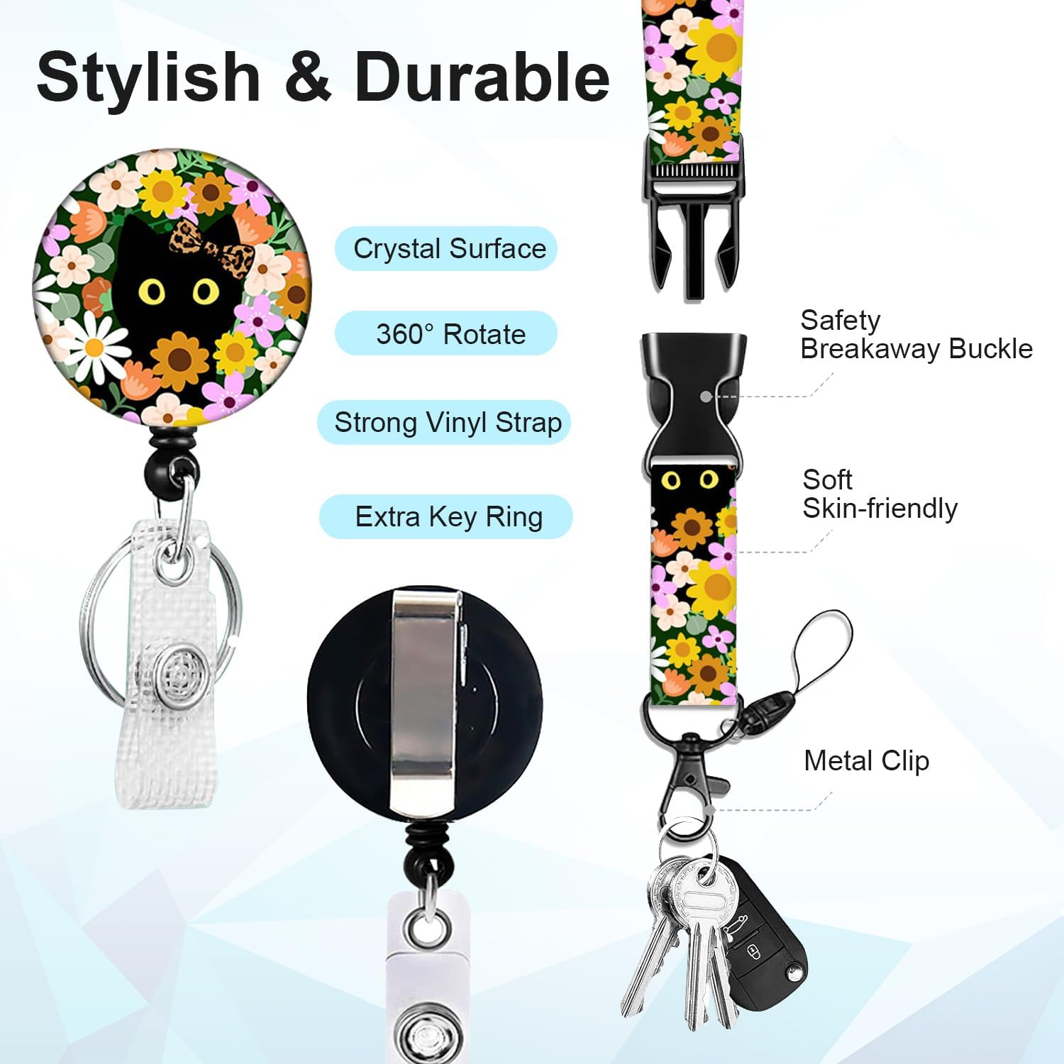 Zurligi 2 Pcs ID Card Holder with Detachable Lanyard, Retractable Badge Reel, Ideal for Office Workers, Students, Teachers, Nurses & Healthcare Professionals, Ideal for ID Badges, Keys image number 5