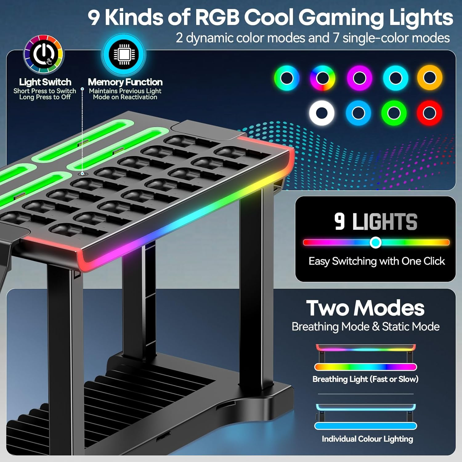 Switch 2 Organizer Station with Switch 2 Joycon Charger, 4 Charging Dock for Joycon 2, Storage Stand for 16 Switch Game Cards & 16 Game Cases, Pro Controllers & NS 2 TV Dock Organiser Accessories image number 6