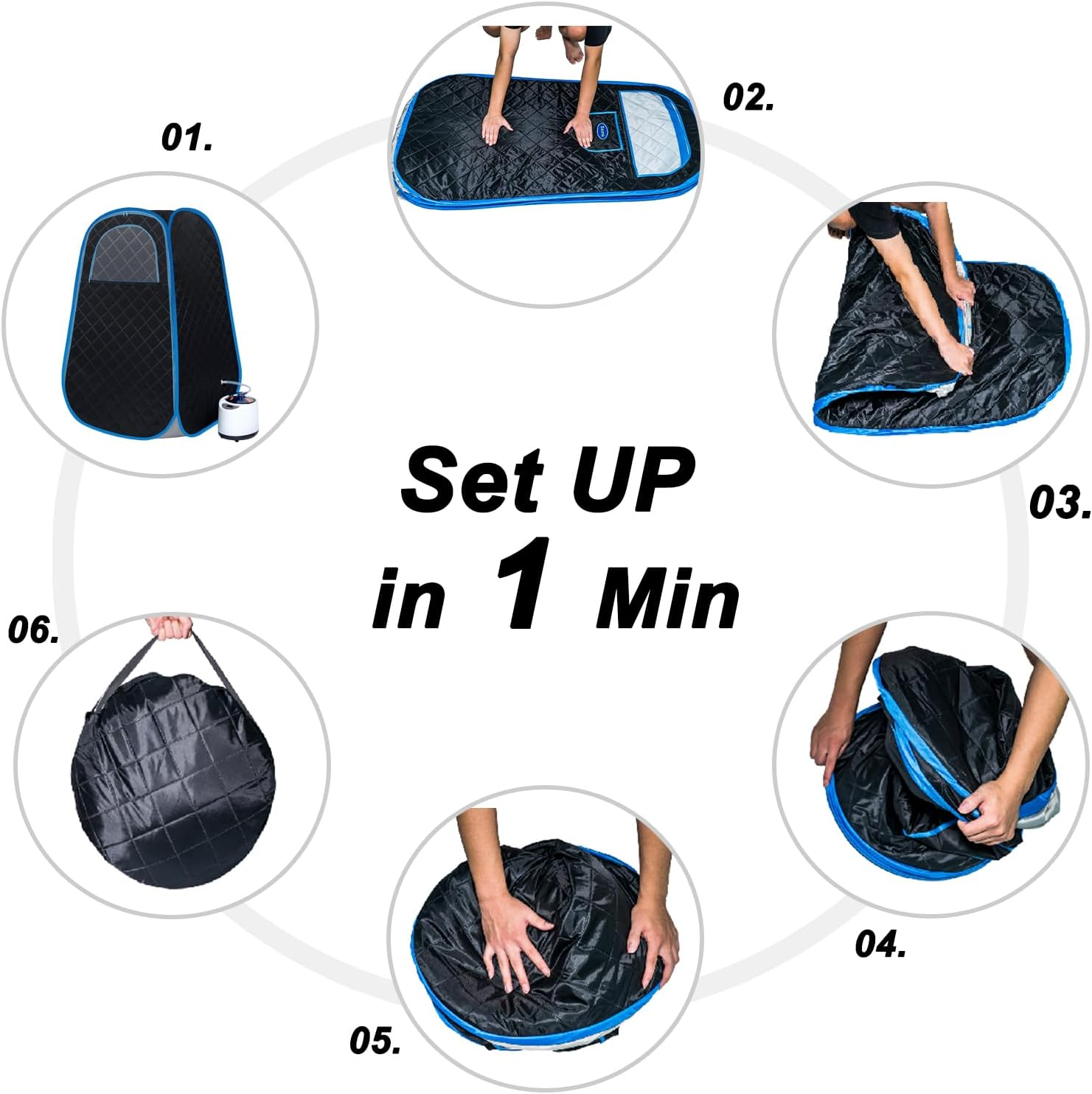 Portable Steam Sauna,Portable Steam Sauna Tent,With 1000W&2.2L Steam Generator,Personal Sauna Tent for Relaxation & Spa at Home Remote Comes with Remote Control, Folding Chair（Black） image number 1