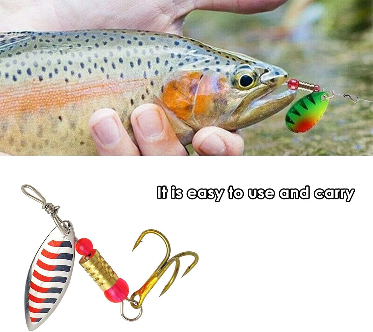 AIMALL 30PCS Spinner Fishing Lure Set with Treble Hooks 2.4In Metal Spoon Baits for Bass Trout Salmon Pike &ndash; Random Colourful Patterns in Tackle Box image number 4