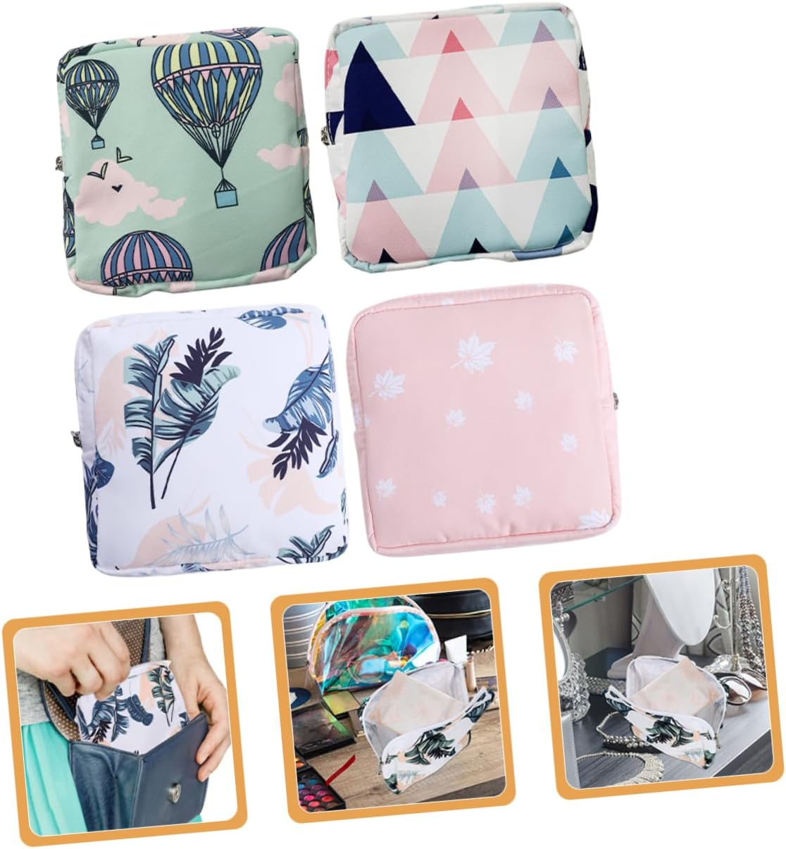 BUTIFULSIC 4Pcs Sanitary Napkin Storage Bag Coin Purse Handbag Aunt Towel Container Practical Period Bag Sanitary Napkin Bag Sanitary Bags for Feminine Products Washable Leaves image number 6