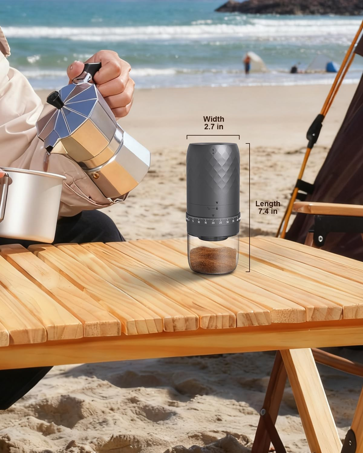 YLSD Portable Electric Coffee Grinder, Ceramic Burr, 1800Mah Rechargeable Cordless Grinder for Travel, Office, Camping & Fresh Coffee Anywhere (Black) image number 1