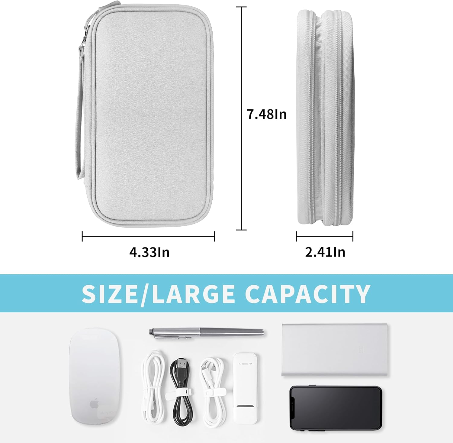 Electronics Travel Organizer,Portable Waterproof Electronic Travel Storage Bag for Small Charging Cord Storage,Charger,Small Electronics,Sd Card Etc,For Travel,Business - Grey image number 7