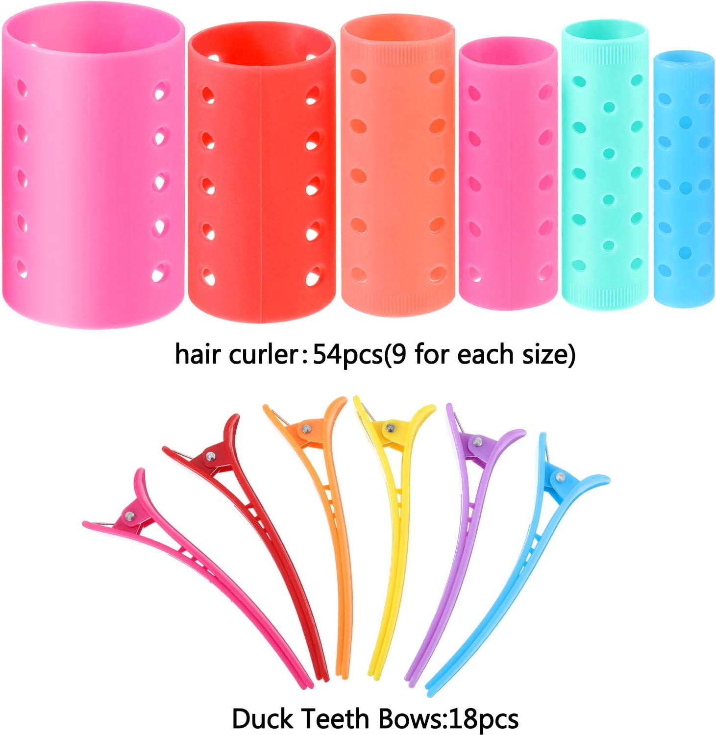 54-Piece Multicolor Magnetic Rollers Set with Hair Rollers, Duck Teeth Bows, and Hair Clips - Hairdressing Curlers Tools for Men, Kids, and Women image number 1