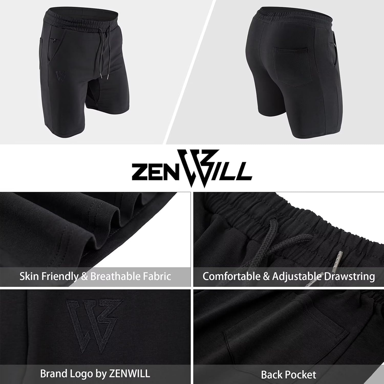 ZENWILL Mens Gym Running Shorts, Workout Athletic Bodybuilding Fitness Shorts with Zip Pockets image number 4