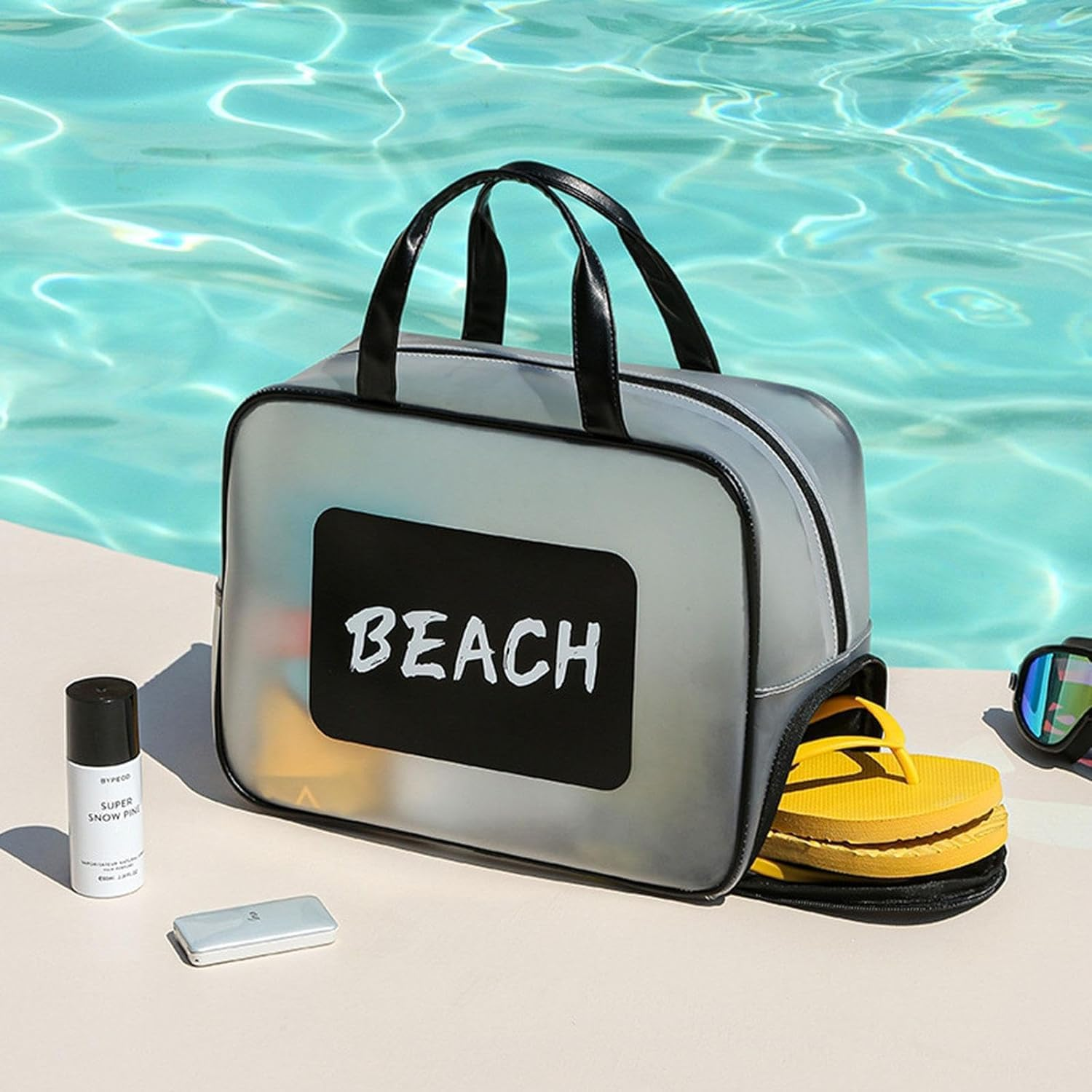 Beach Tote Bag - Portable Pool Tote,Large Capacity Organizer Travel Handbag with Wet and Dry Separation Design for Beach, Sports, Swimming, Spa image number 6