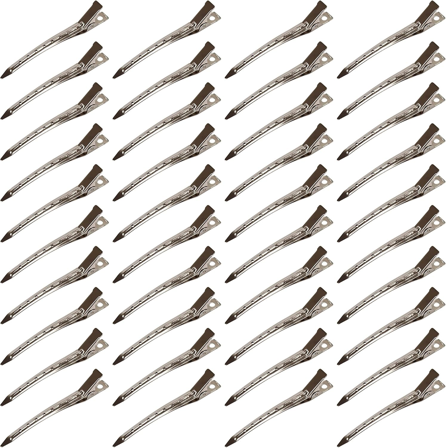 Beayuer 25 Pieces Duck Bill Hair Clips, 3.5 Inch Rustproof Metal Alligator Curl Clips with Holes for Hair Styling, Hair Coloring, Thick Hair Sectioning, Salon, Bows DIY, Silver (25 Pcs, Silver)
