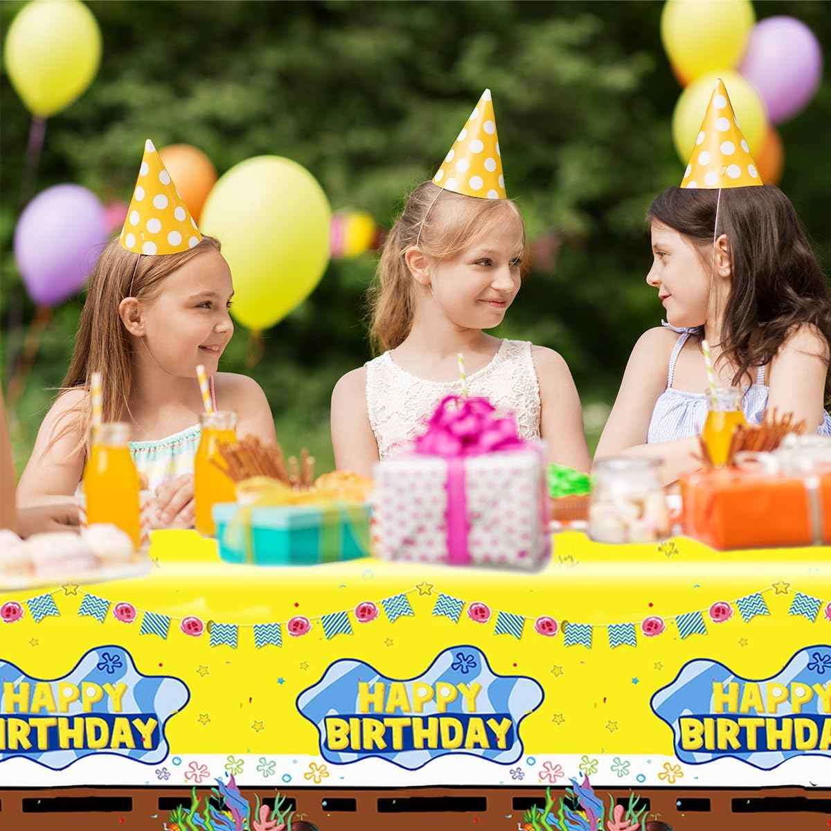 JU XIN 2Pcs Yellow Sponge Party Tablecloth |70.8 X 42.5 Inch| Yellow Sponge Birthday Party Supplies