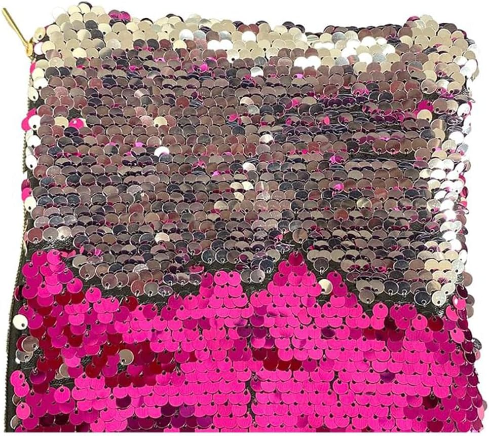 Double-Sided Glitter Pencil Case Reversible Sequin Zipper Pencil Pouch for Cosmetic Makeup Holder Large Capacity with Glitters Office Organizer Storage Makeup Bag for Students Girls (Plum Red+Silver) - Colorful+Silver image number 6