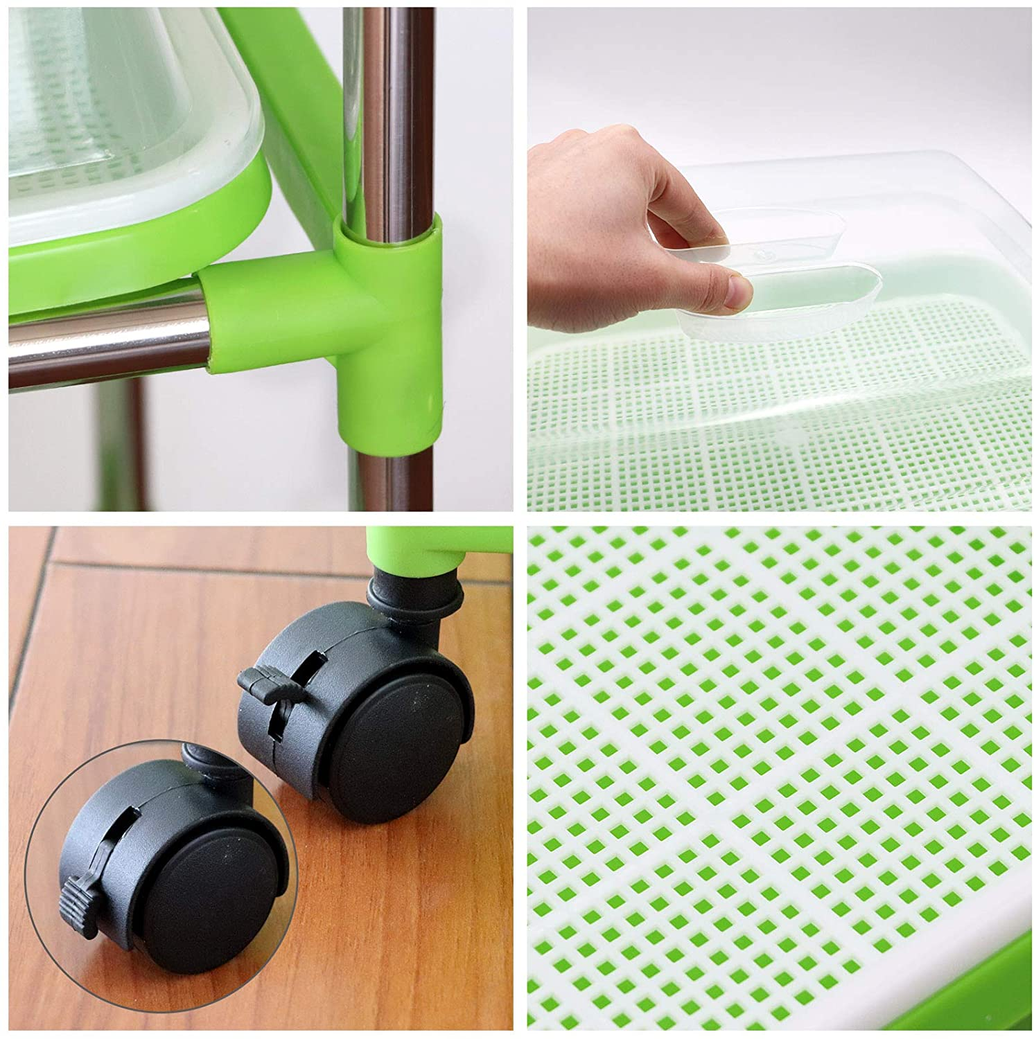 5 Layers Seed Sprouter Tray with Stainless Steel Shelf Soil-Free Healthy Wheatgrass Seeds Grower and Storage Trays for Garden Home Kitchen Office(5 Pack Seed Sprouter Trays with 5 Layers Shelf) image number 2