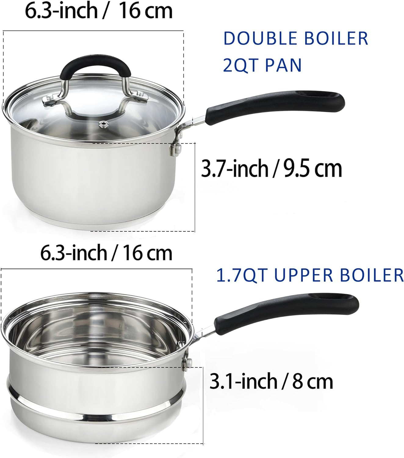 Cook N Home 02655 Professional Double Boiler Saucepan 2-Quart, 18-10 Stainless Steel Steam Melting Pot for Butter Chocolate Cheese, Tempered Glass Lid, Silver image number 1