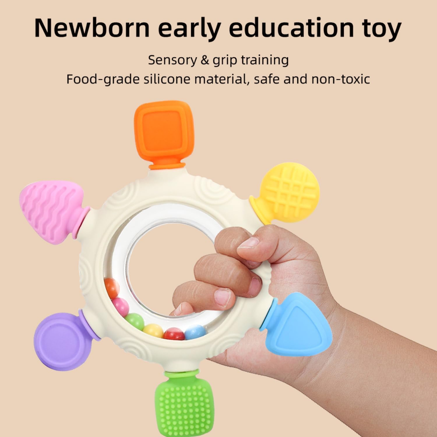 Baby Teething Toys with Rattle Handle - Six-Finger Silicone Teether for Infants 0-6 Months & Toddlers 1-3 Years, Food-Grade Bpa-Free Baby Teether, Sensory Chewing Toy for Sore Gums image number 5