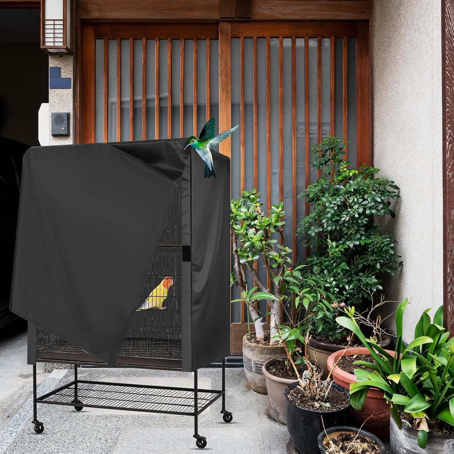 Universal Bird Cage Cover 130X96X59Cm Large Blackout Cover - Breathable Polyester Night Cover for Parrots, Parakeets & Small Birds (Black) image number 2