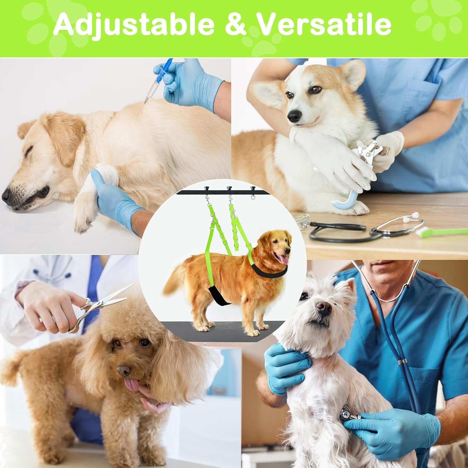 ASOCEA Dog Grooming Belly Strap Nylon Grooming Restraint Loop Noose Dog Grooming Extension Strap Adjustable Traction Leash with D-Rings for Small Medium Cats Dogs Grooming Bathing (Green) image number 2