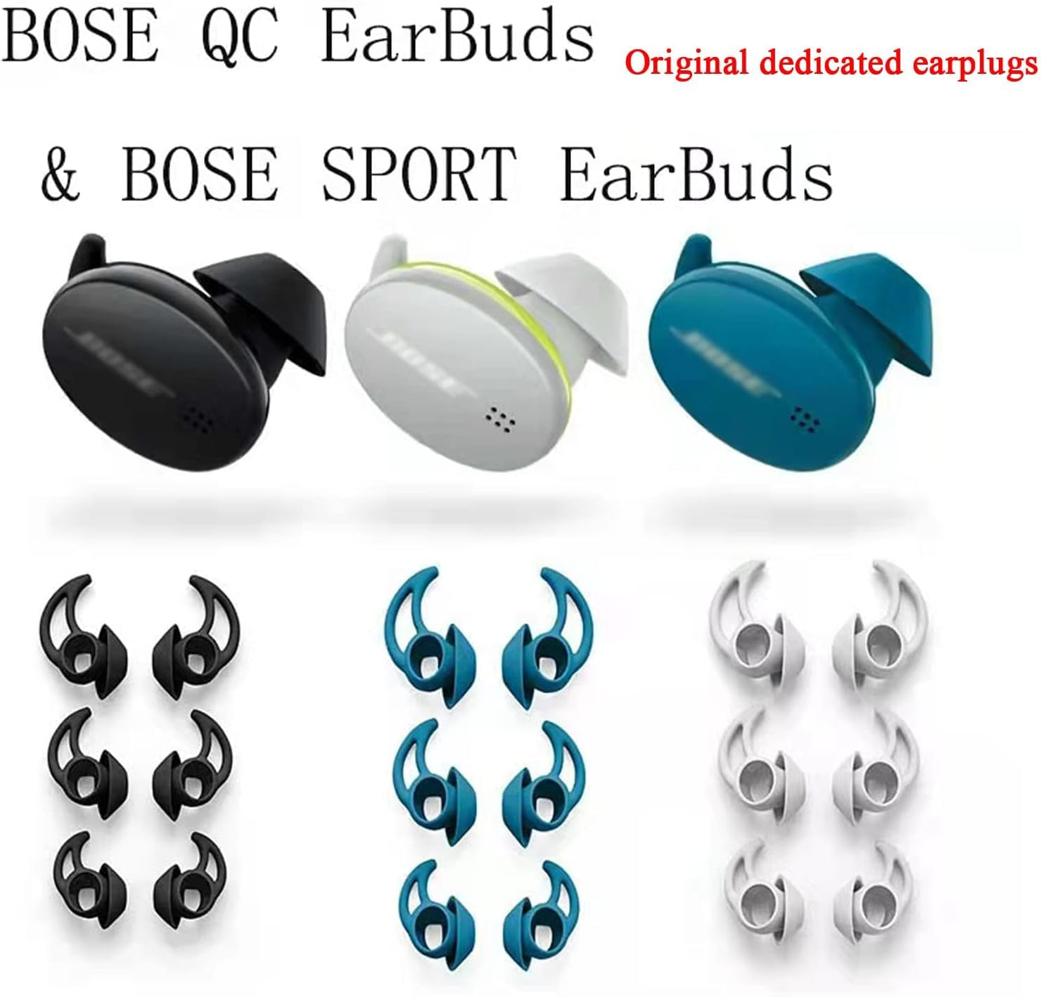 Adhiper Qc/Sport Silicone Ear Plugs Compatible with Bose Quietcomfort/Bose Sport Wireless In-Ear Headphones, S M L 3 Pairs of Silicone Replacement Ear Plugs (White) image number 3